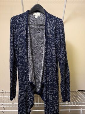 Ruby Moon Navy and White Open-Front Draped Cardigan